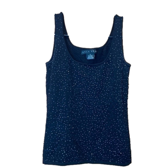 Black Sparkly Beaded Tank Top Size Small - Picture 1 of 5